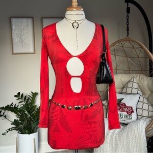Edikted Dollskill Pop Art Graphic Red Cutout Bodycon Mini Dress Size XS